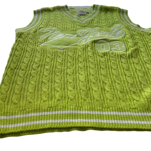 DELF USA Sweater Vest Bright Neon Green Size XLarge New York 03 Vintage Hip Hop - Picture 5 of 11